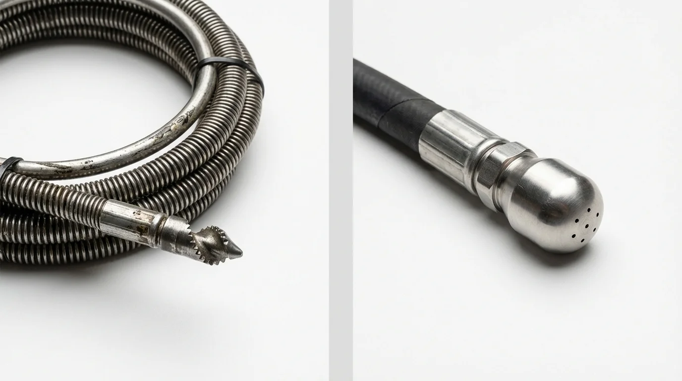 Drain snake cable and hydro jetting nozzle used for drain cleaning in Baker, MT